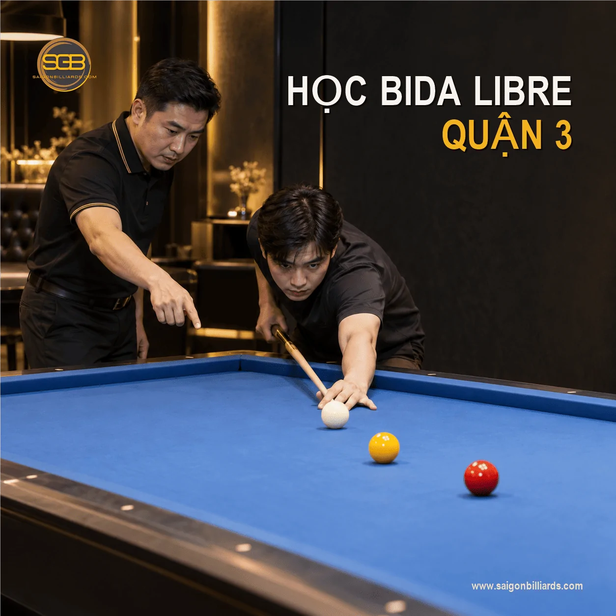 học bida libre quận 3 c&ugrave;ng huấn luyện vi&ecirc;n tại b&agrave;n kh&ocirc;ng lỗ