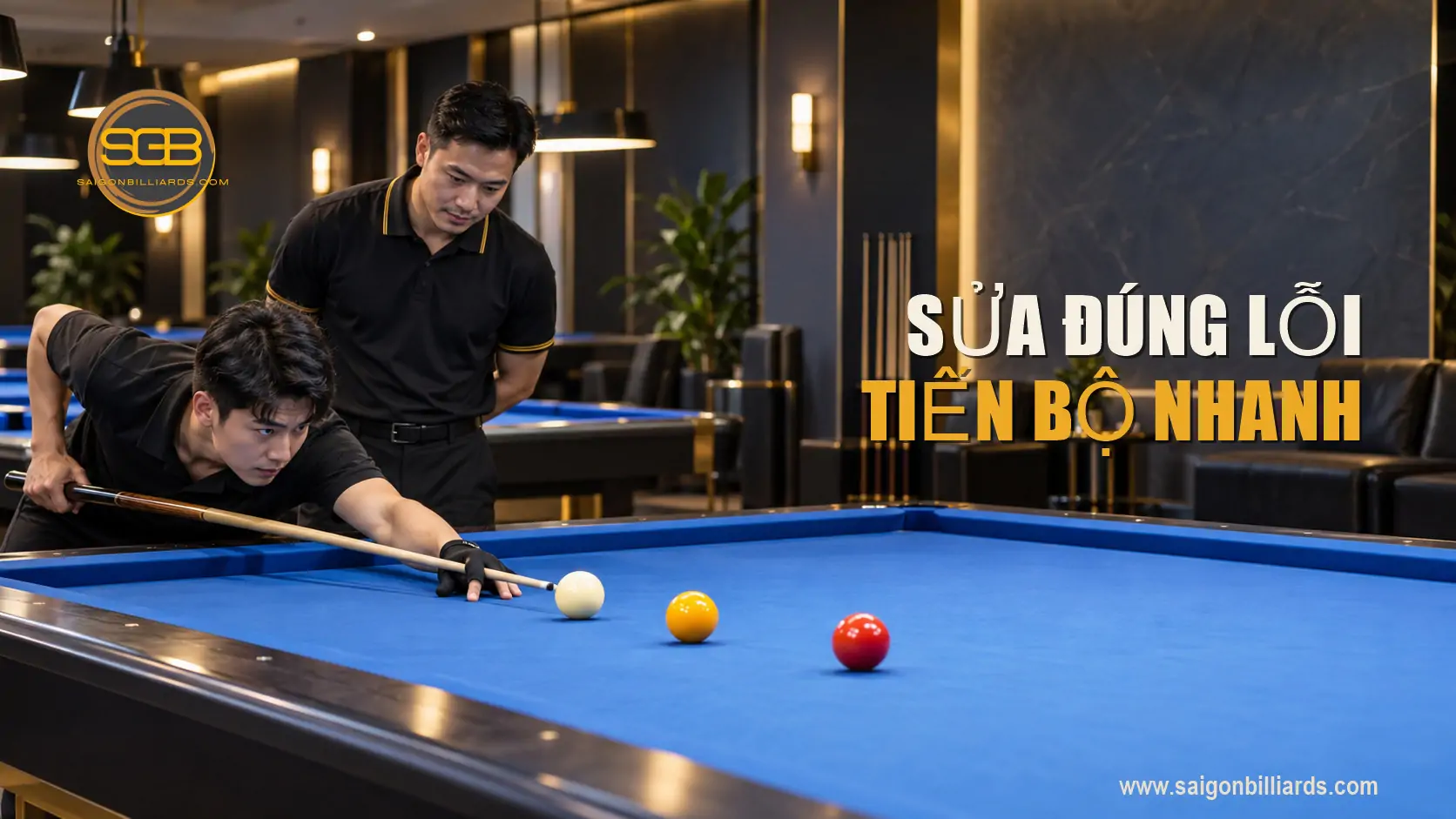 sửa kỹ thuật đ&aacute;nh bida libre c&ugrave;ng huấn luyện vi&ecirc;n