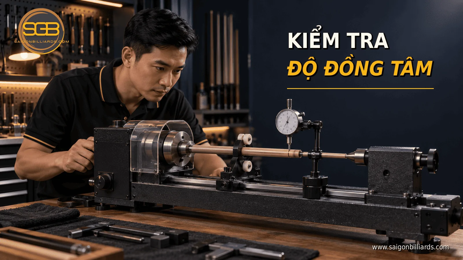 kiểm tra độ đồng t&acirc;m m&aacute;y tiện cơ bằng thanh mẫu quay chậm