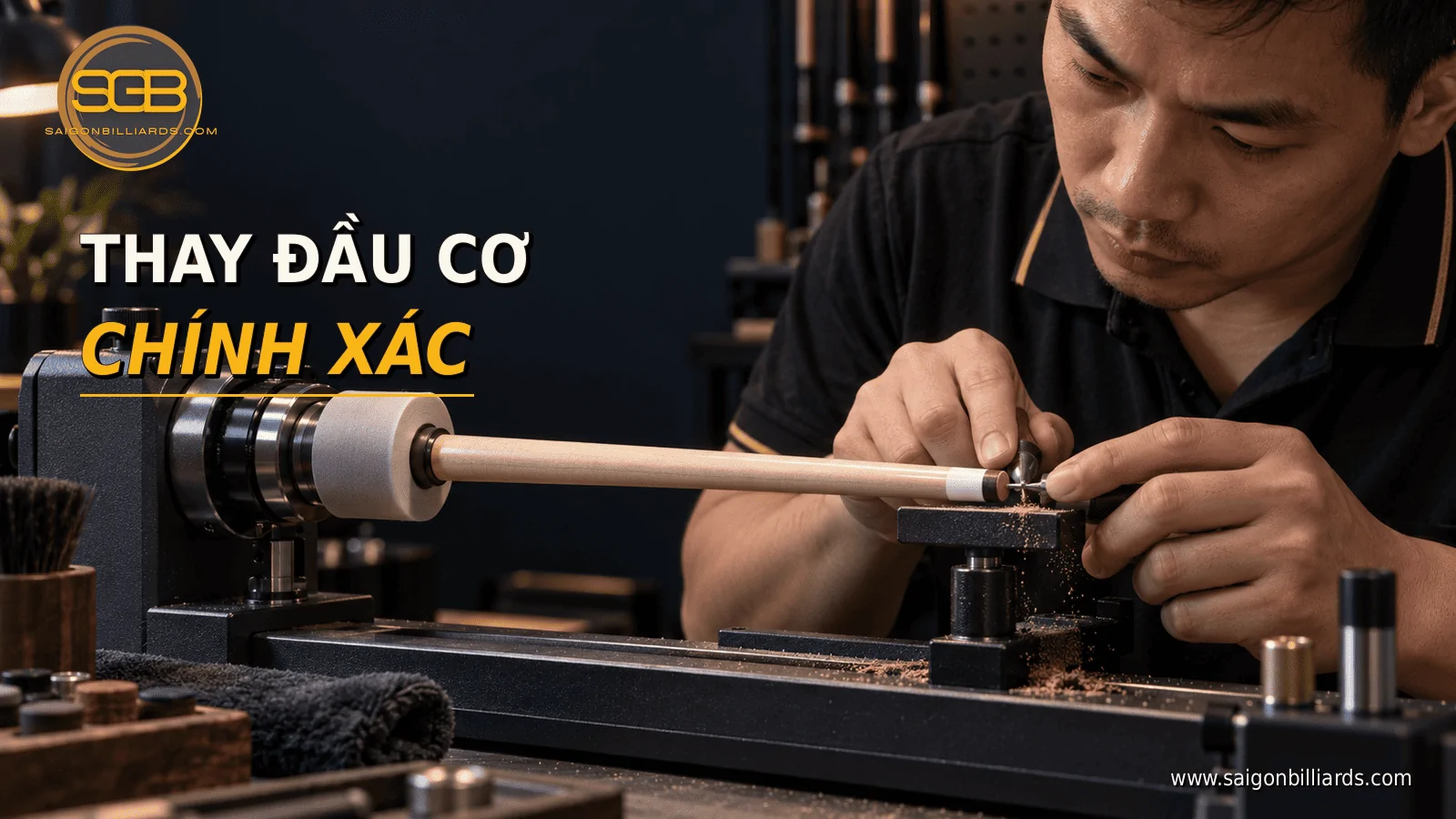 thay đầu cơ bằng m&aacute;y tiện mini với ngọn cơ được g&aacute; đ&uacute;ng kỹ thuật
