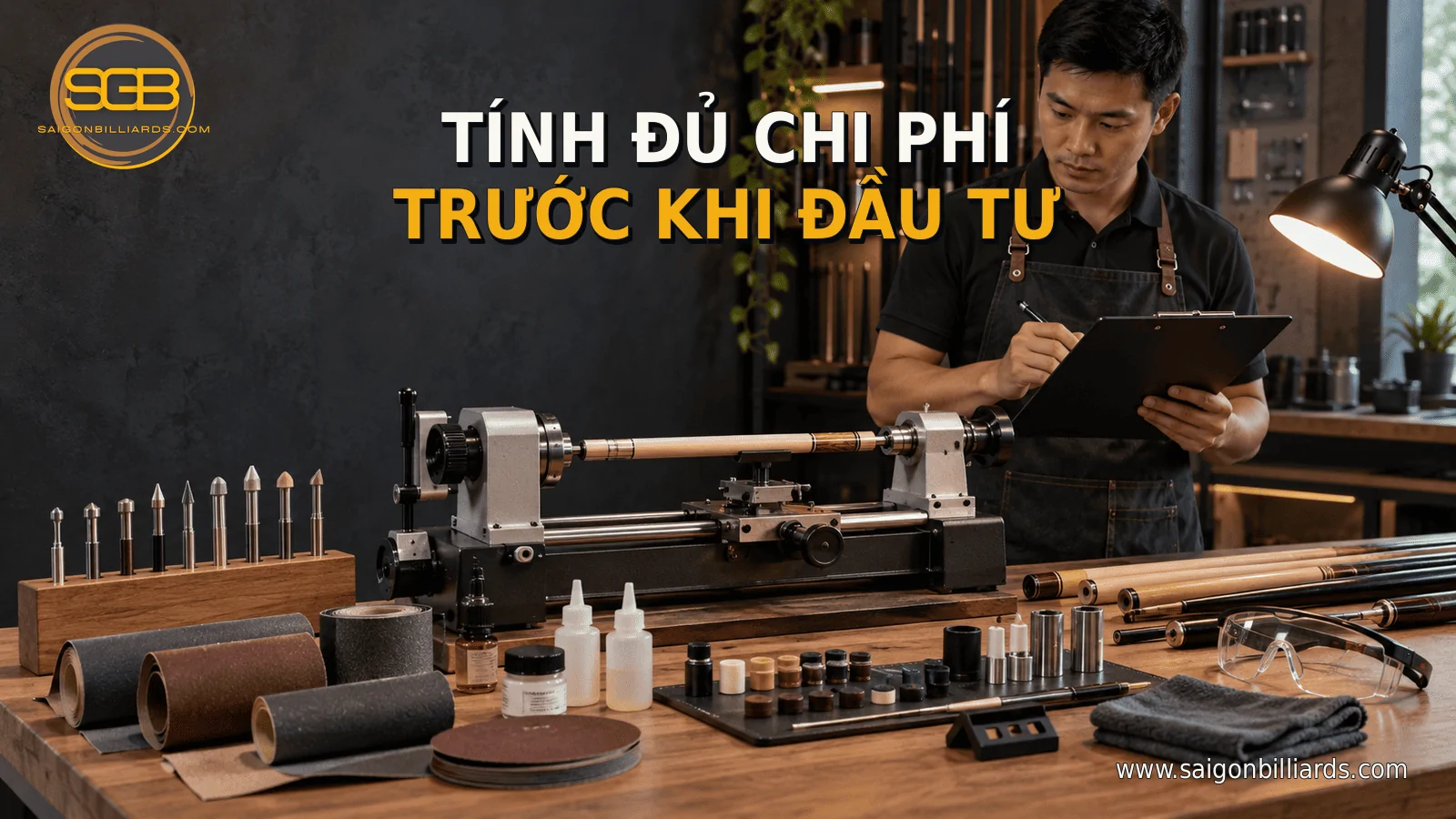 chi ph&iacute; mua m&aacute;y sửa cơ bida gồm m&aacute;y, dụng cụ v&agrave; vật tư