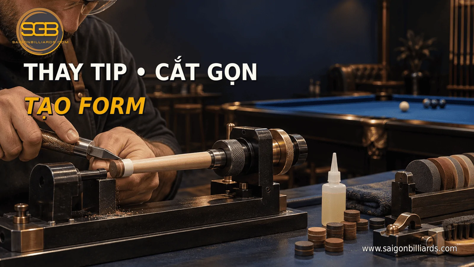 dụng cụ thay đầu cơ bida gồm dao keo kẹp v&agrave; giấy nh&aacute;m