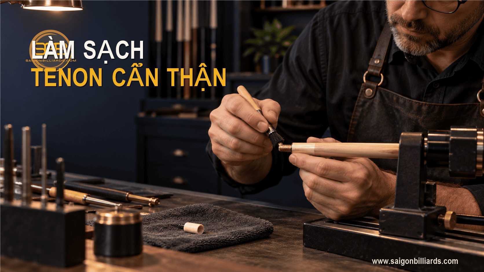 l&agrave;m sạch tenon cơ bida trước khi lắp ferrule mới