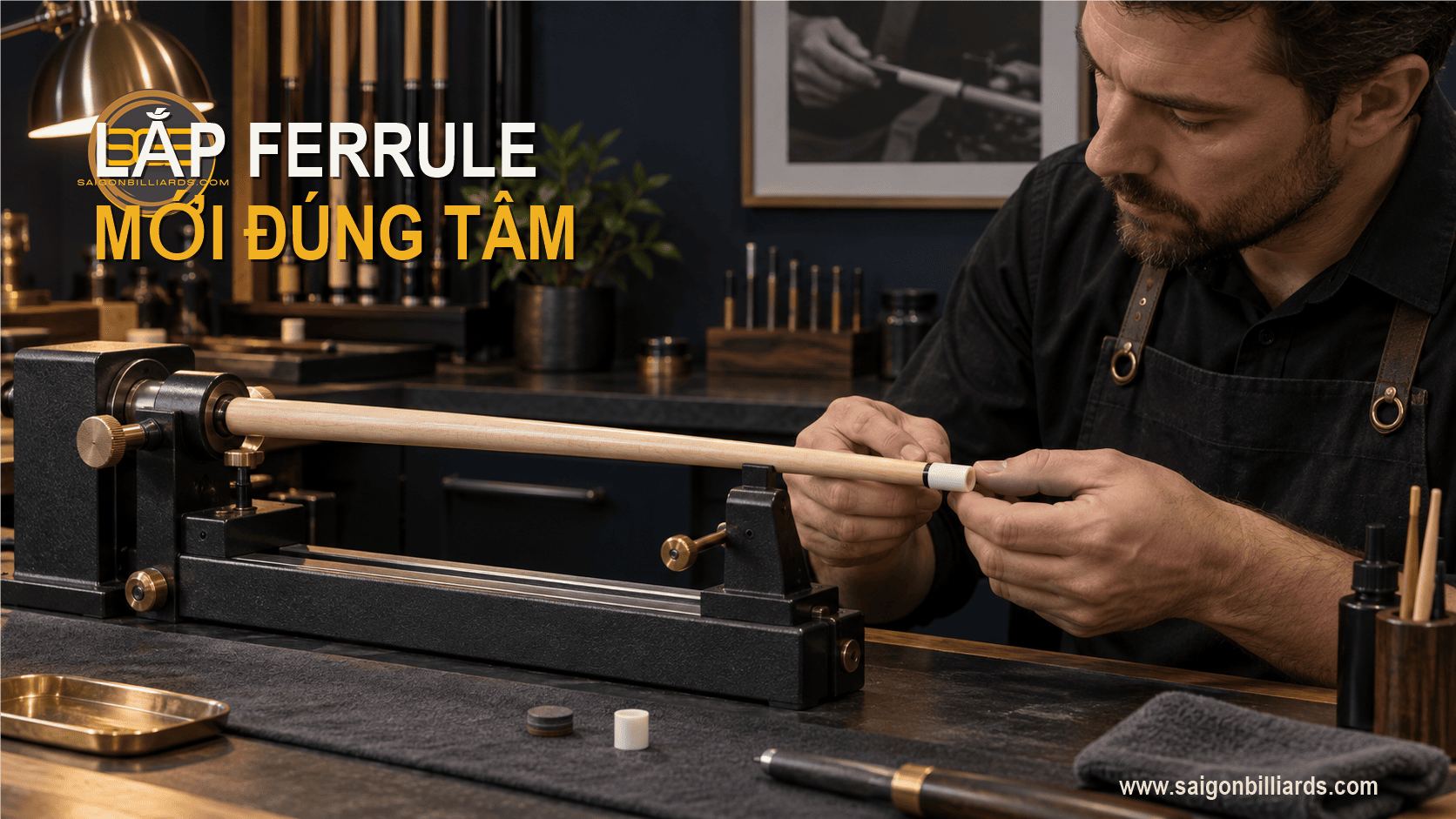 lắp ferrule mới tr&ecirc;n m&aacute;y tiện mini sửa cơ