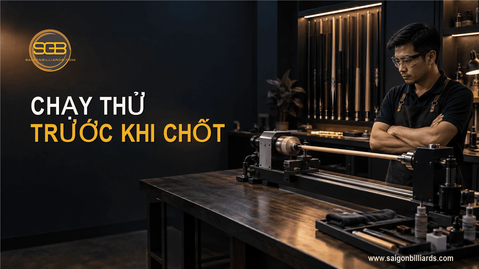 chạy thử m&aacute;y sửa cơ bida để kiểm tra rung v&agrave; tiếng ồn