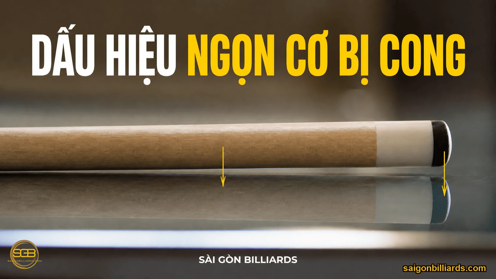 Kiểm tra dấu hiệu ngọn cơ bida bị cong tr&ecirc;n mặt phẳng.
