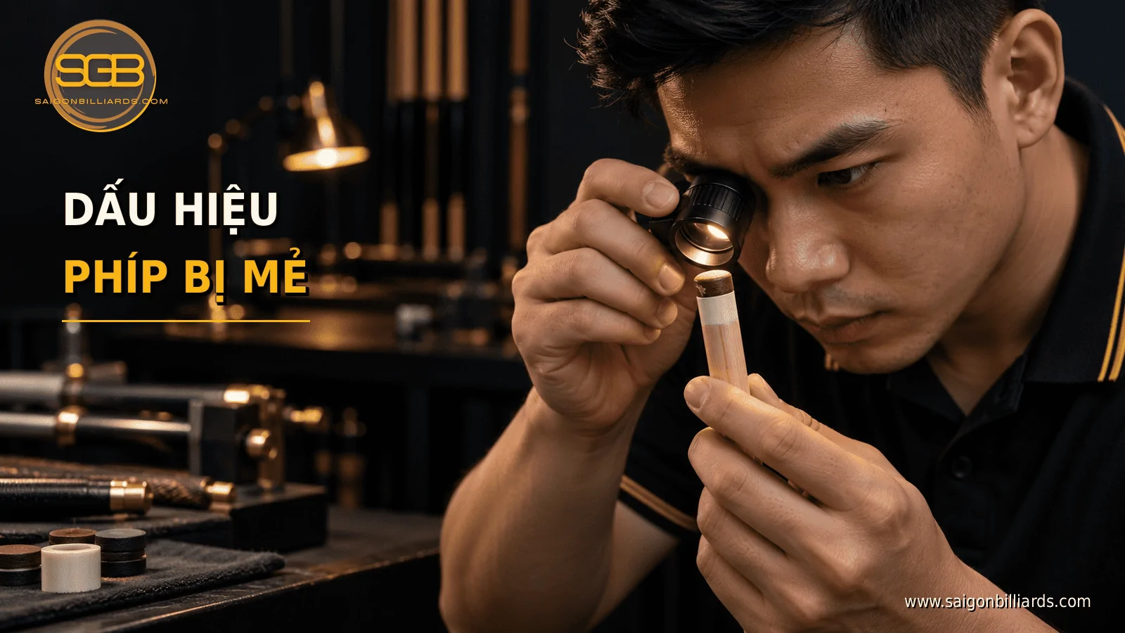 dấu hiệu ph&iacute;p cơ bida bị mẻ v&agrave; khe hở nhỏ dưới đầu cơ