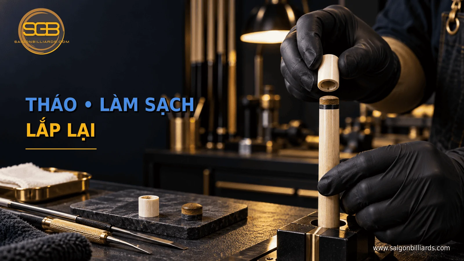 sửa ph&iacute;p cơ bida bị lỏng bằng c&aacute;ch l&agrave;m sạch keo cũ v&agrave; căn lại ferrule