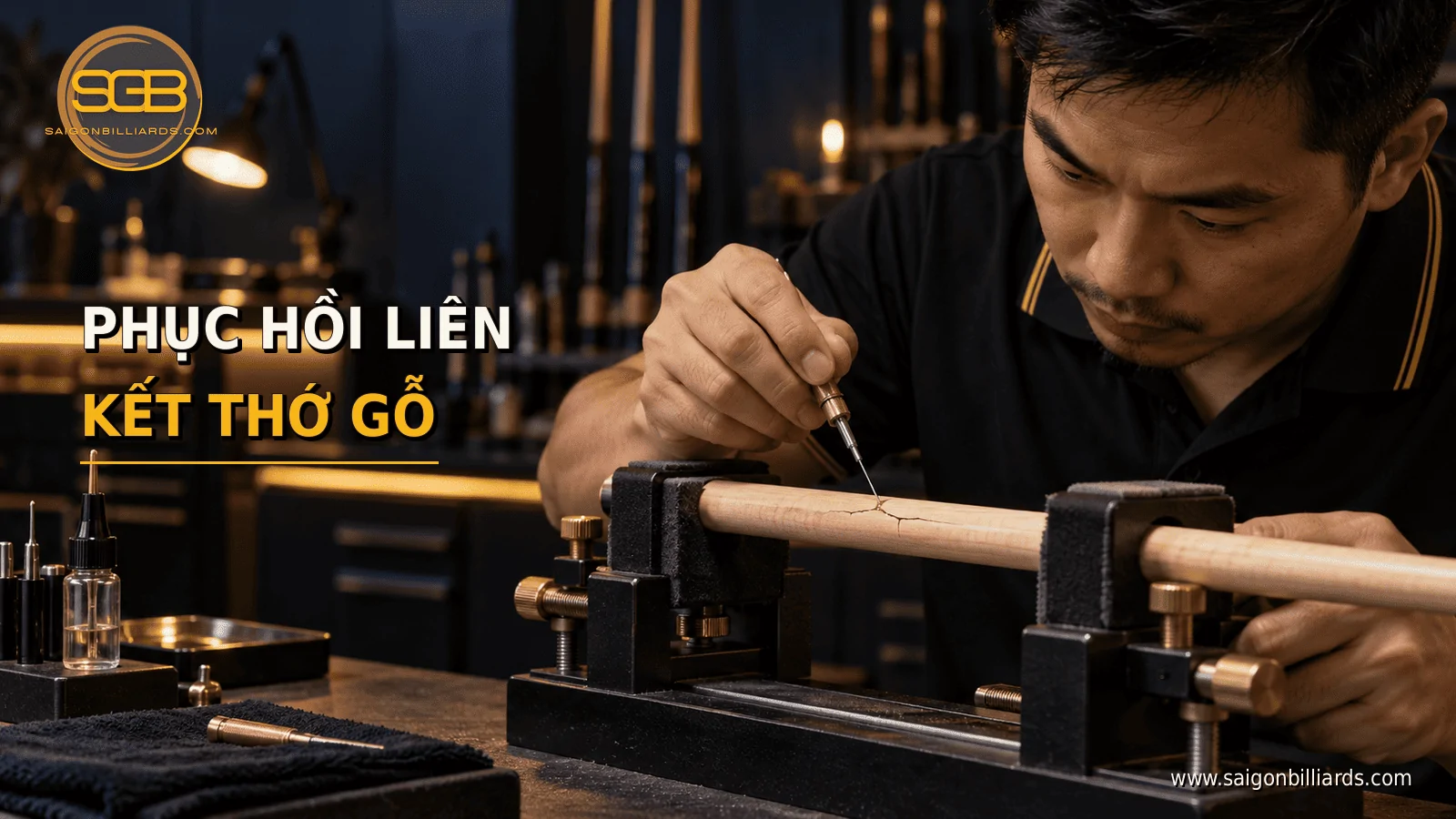 phục hồi ngọn cơ bị t&aacute;ch gỗ bằng g&aacute; thẳng v&agrave; vật liệu chuy&ecirc;n dụng