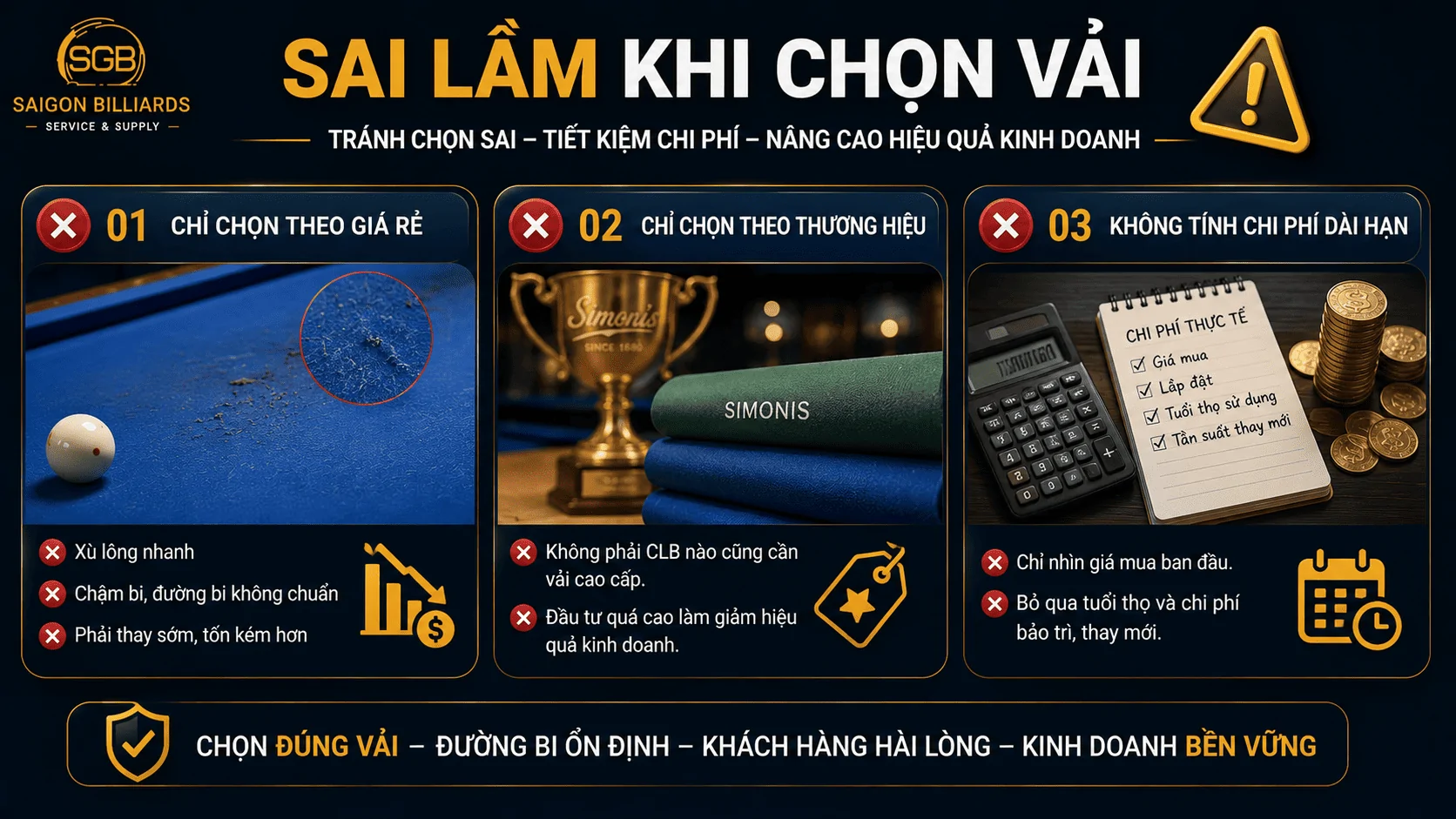 Sai lầm khi chọn vải bida cho c&acirc;u lạc bộ