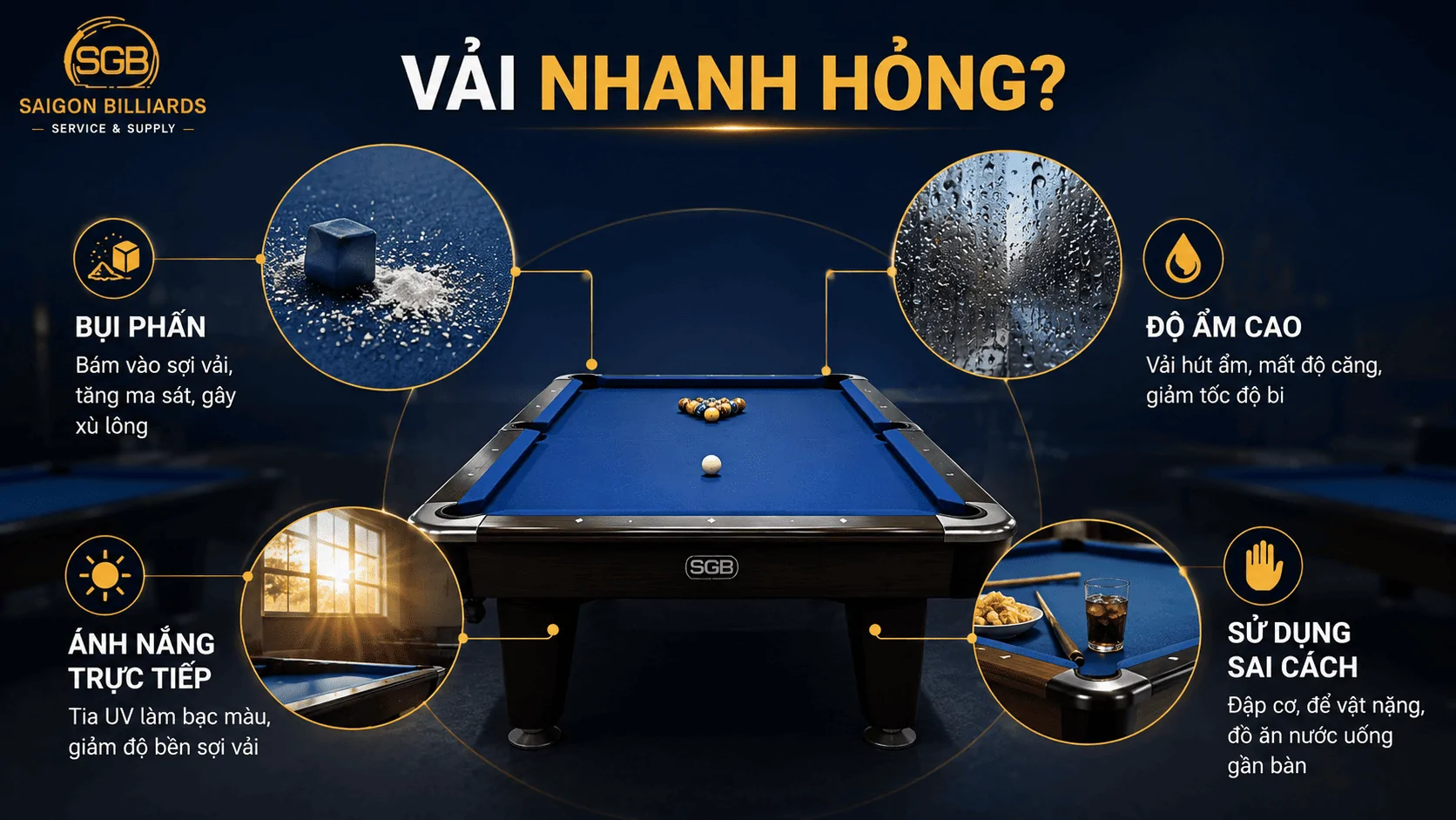 Những yếu tố khiến vải b&agrave;n bida nhanh hỏng, bảo quản vải b&agrave;n bida