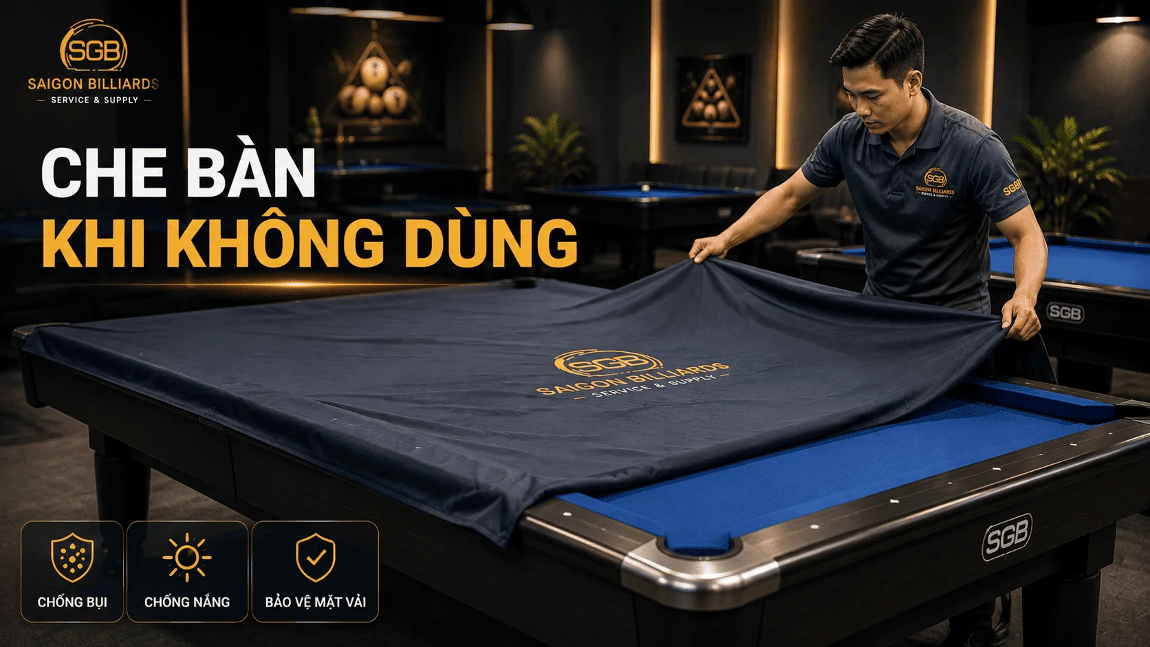 Tấm che gi&uacute;p bảo vệ vải b&agrave;n bida khi kh&ocirc;ng sử dụng