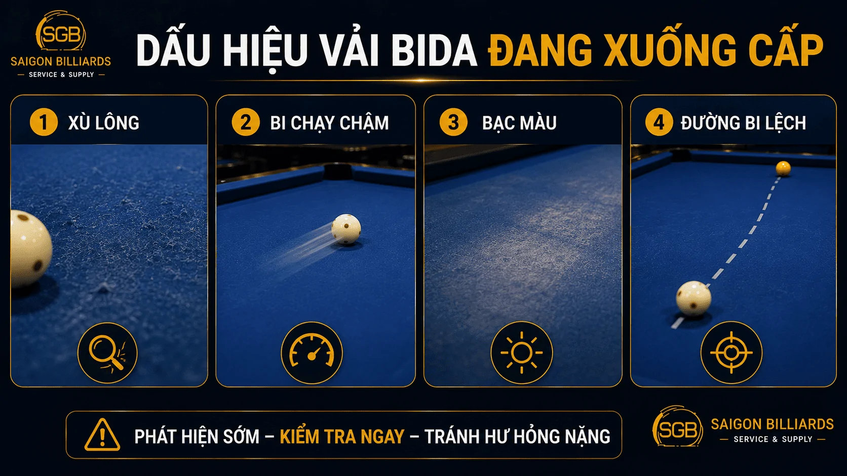 Dấu hiệu vải b&agrave;n bida đang xuống cấp