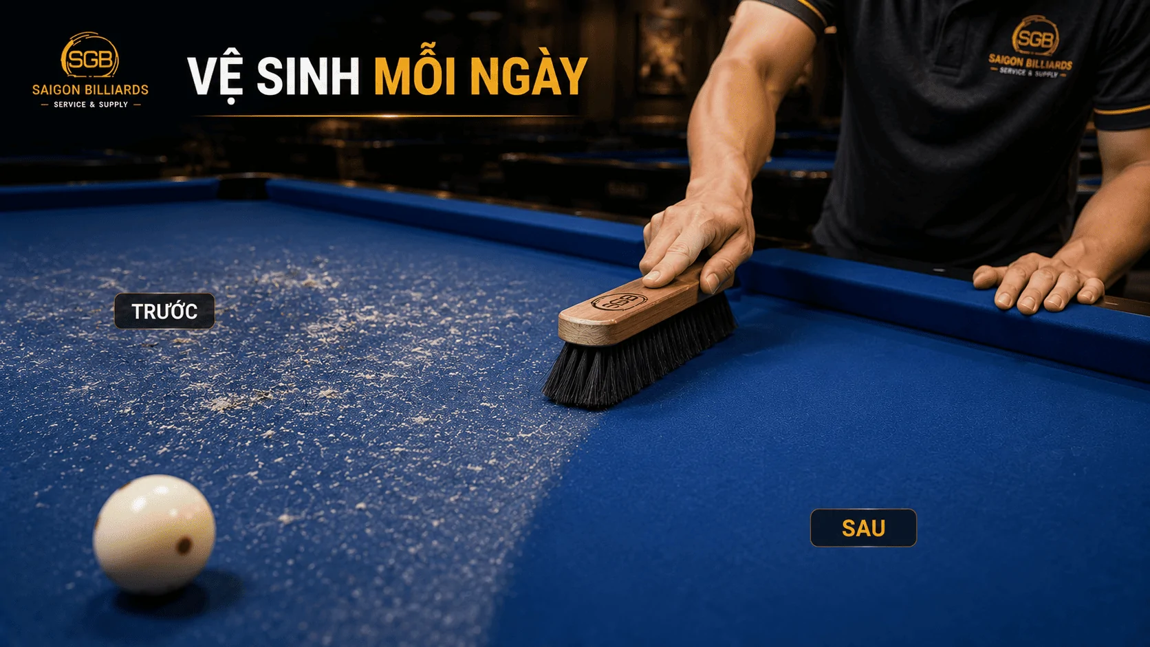 Bụi phấn t&iacute;ch tụ khiến vải b&agrave;n bida nhanh hỏng