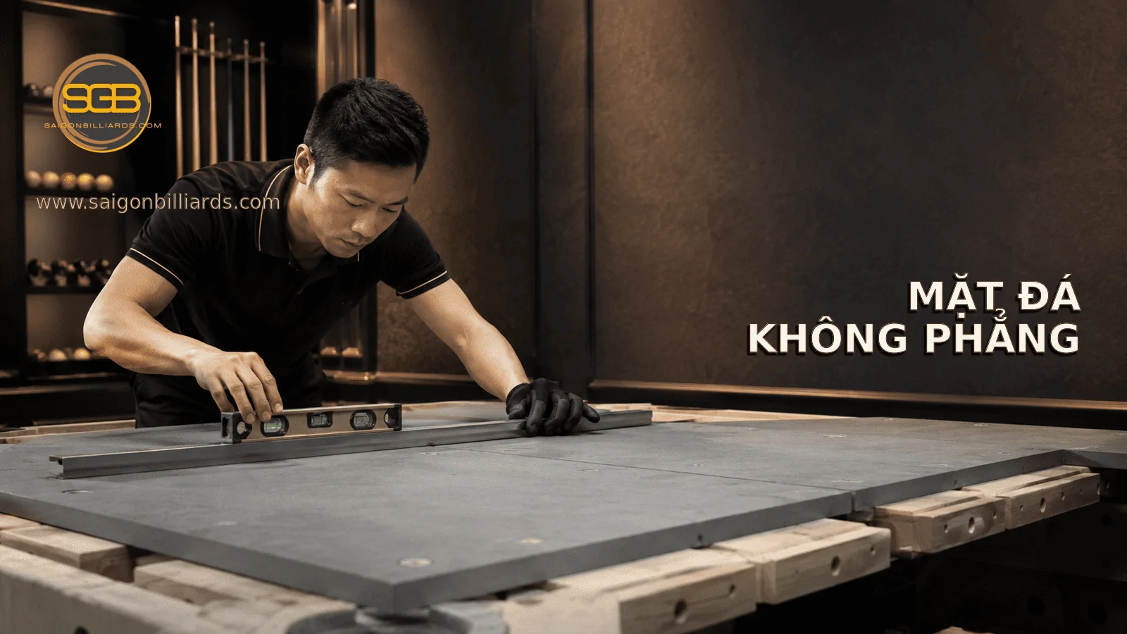 kỹ thuật vi&ecirc;n kiểm tra mặt đ&aacute; kh&ocirc;ng phẳng trước khi căng vải