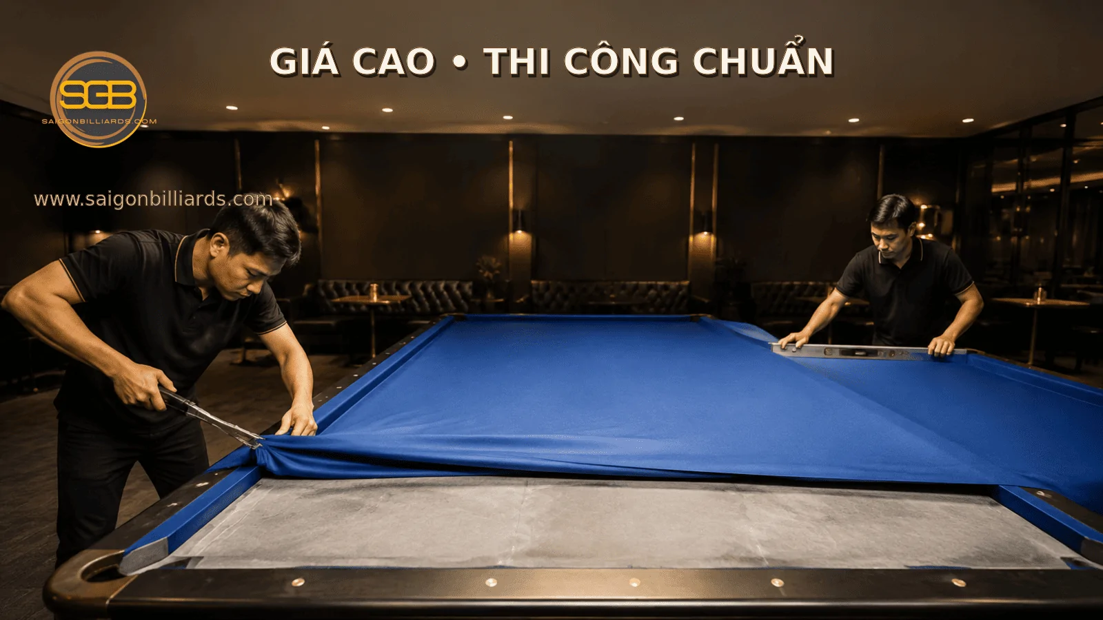 kỹ thuật vi&ecirc;n căng vải bida cao cấp đ&uacute;ng kỹ thuật tr&ecirc;n mặt đ&aacute; phẳng