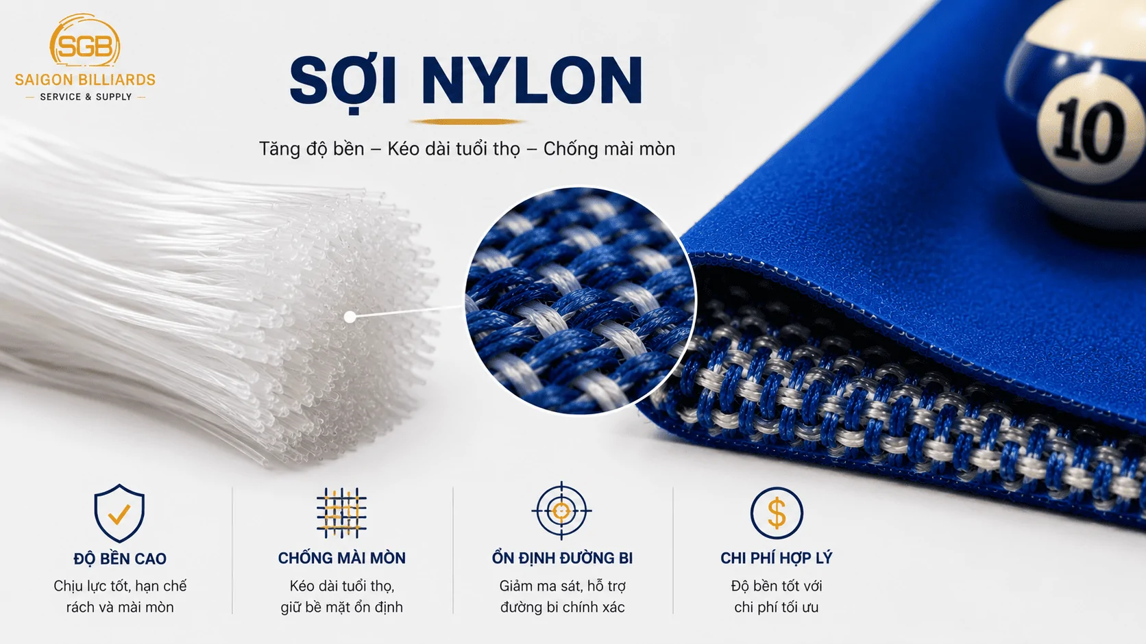 Sợi nylon gi&uacute;p tăng độ bền của vải b&agrave;n bida