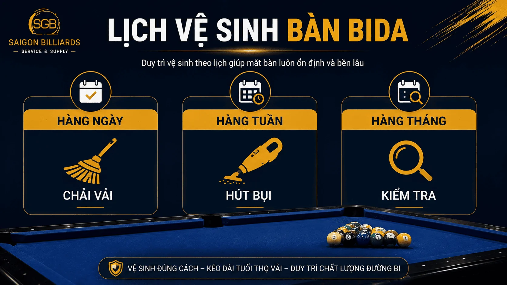 Lịch vệ sinh vải b&agrave;n bida cho c&acirc;u lạc bộ