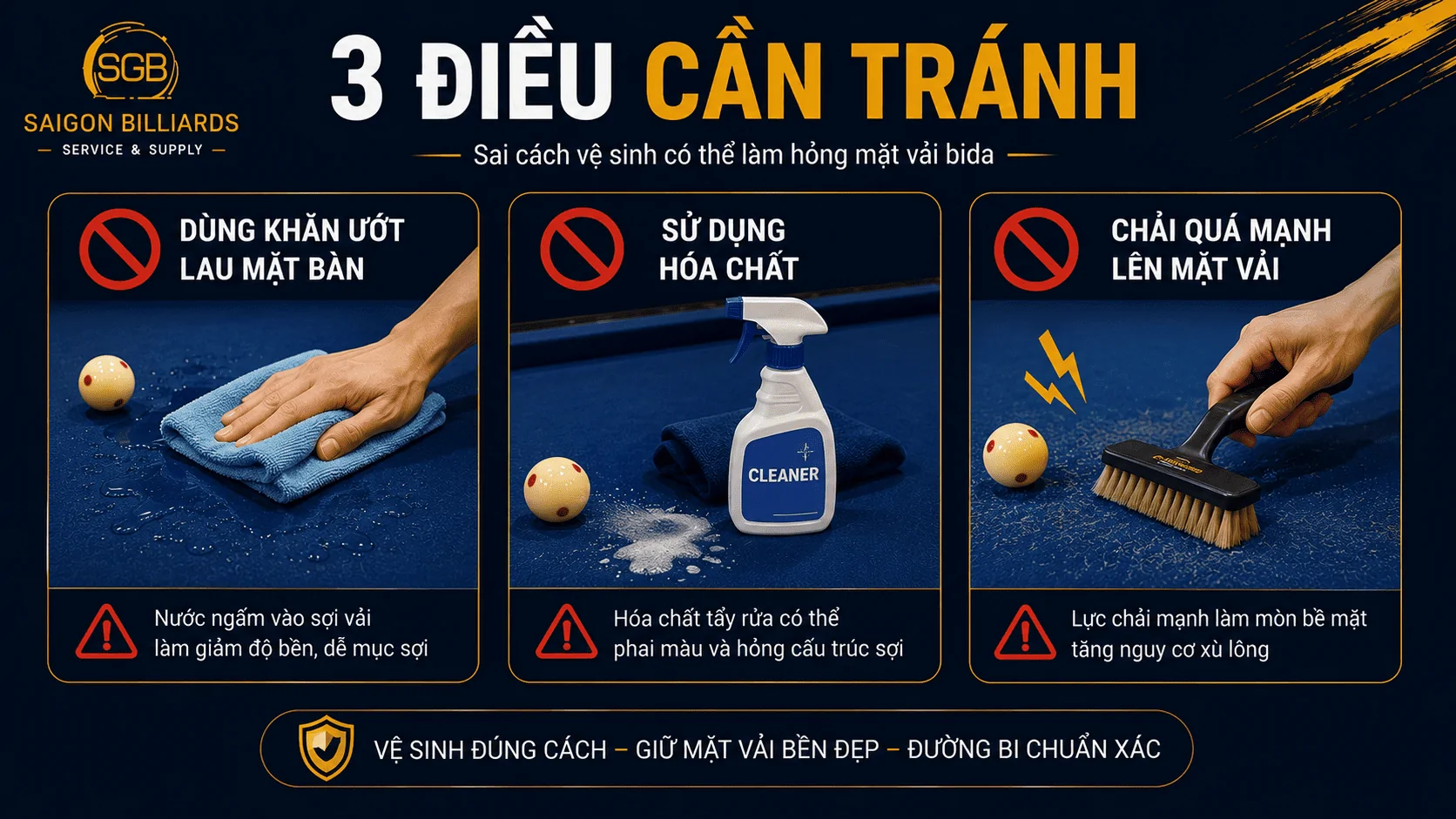 Những sai lầm khi vệ sinh vải b&agrave;n bida