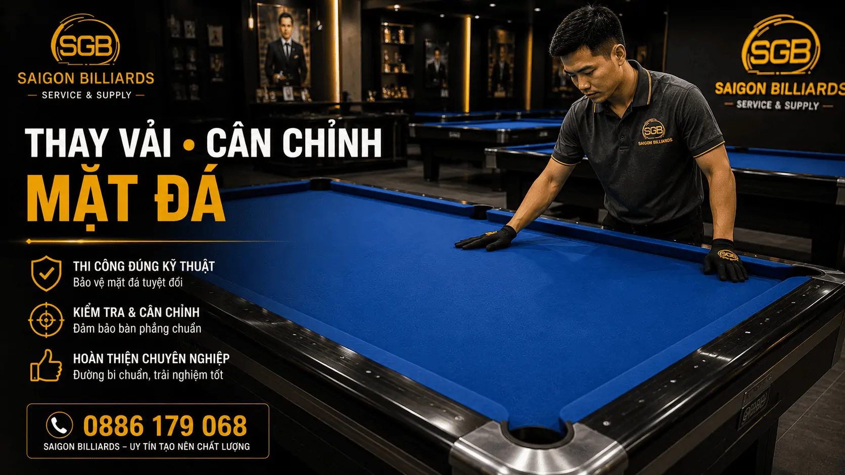 Dịch vụ thay vải v&agrave; c&acirc;n chỉnh mặt đ&aacute; b&agrave;n bida