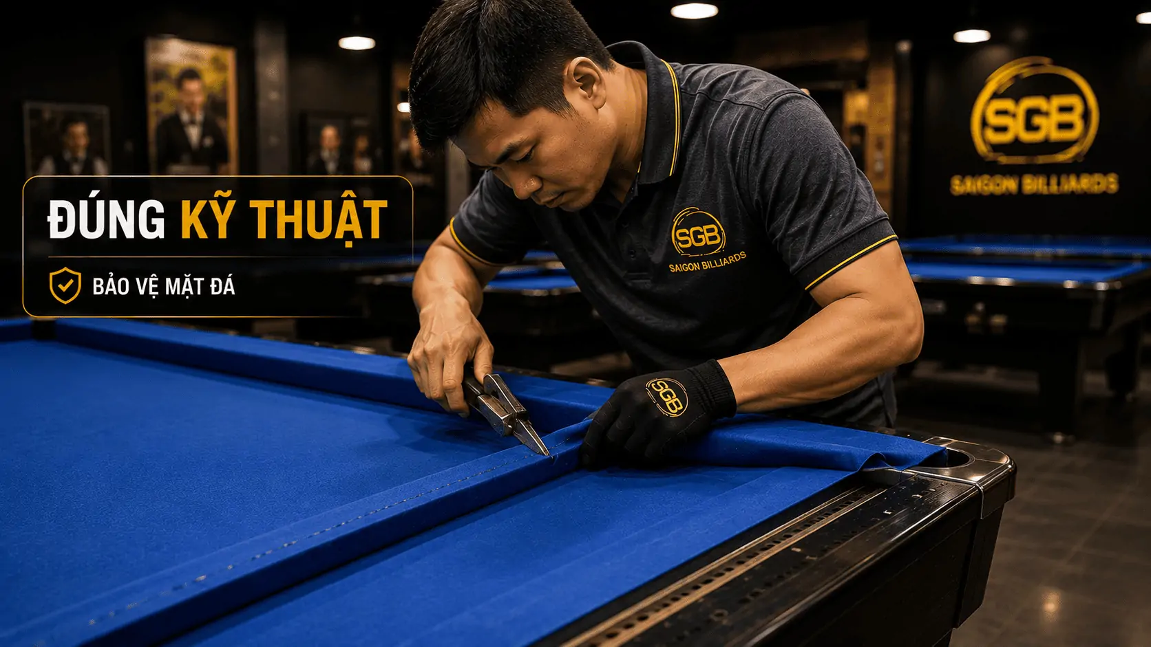 Kỹ thuật vi&ecirc;n thay vải b&agrave;n bida đ&uacute;ng kỹ thuật