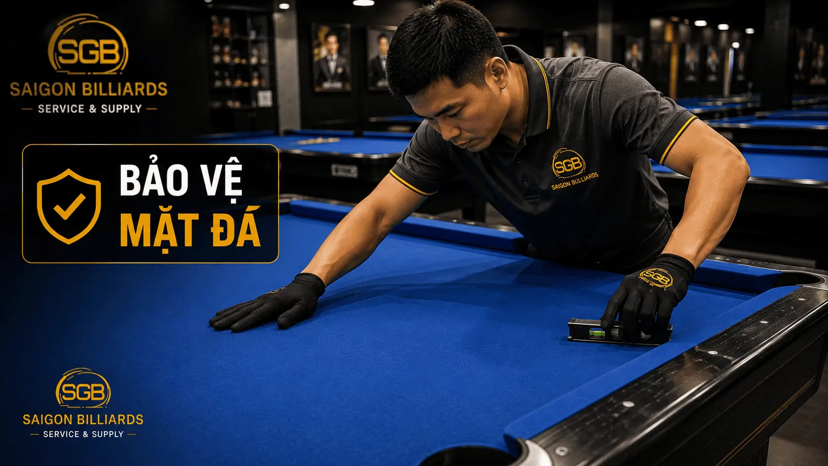 Kỹ thuật vi&ecirc;n S&agrave;i G&ograve;n Billiards bảo vệ mặt đ&aacute; khi thi c&ocirc;ng