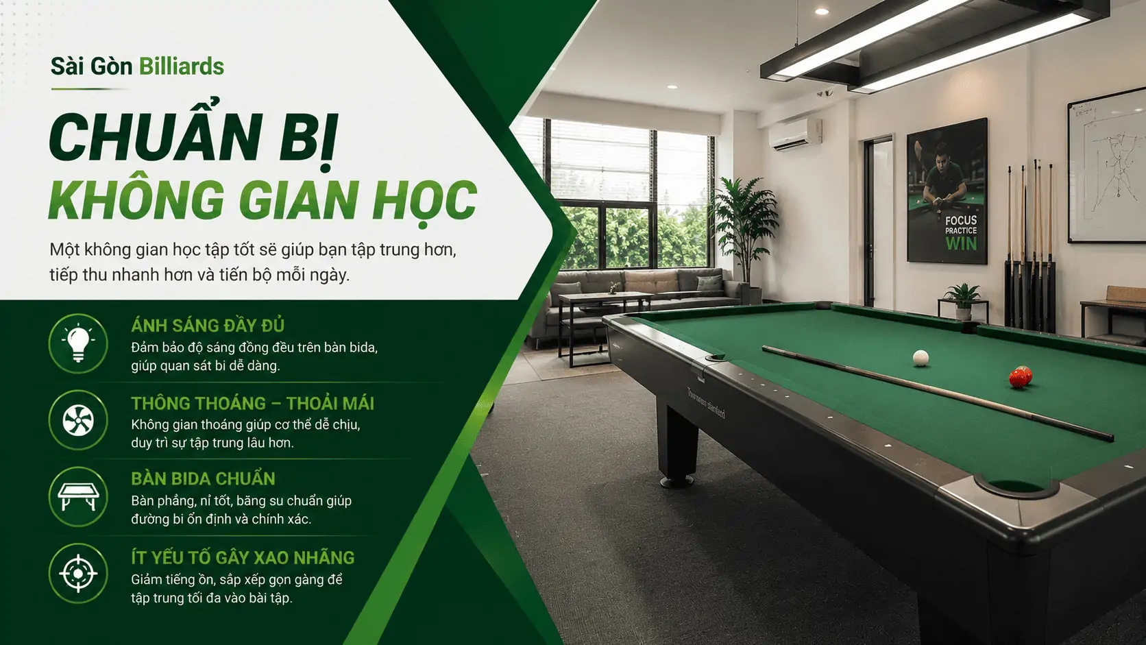 Chuẩn bị kh&ocirc;ng gian học Bida Libre tại nh&agrave;