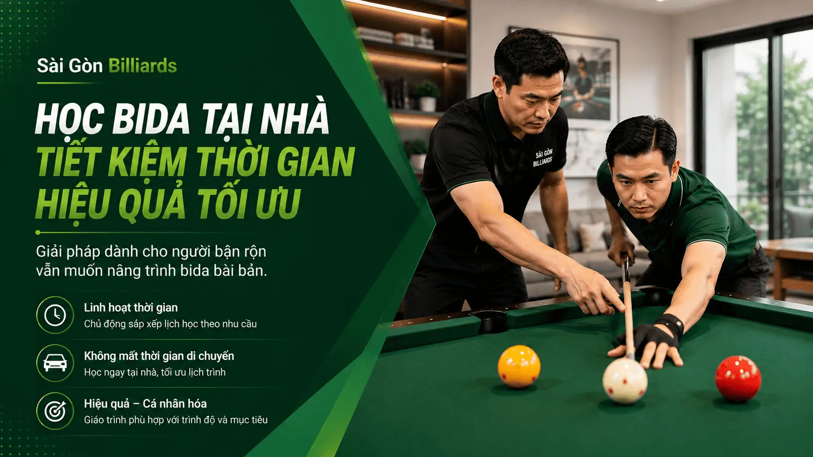 Doanh nh&acirc;n học Bida Libre tại nh&agrave; c&ugrave;ng HLV