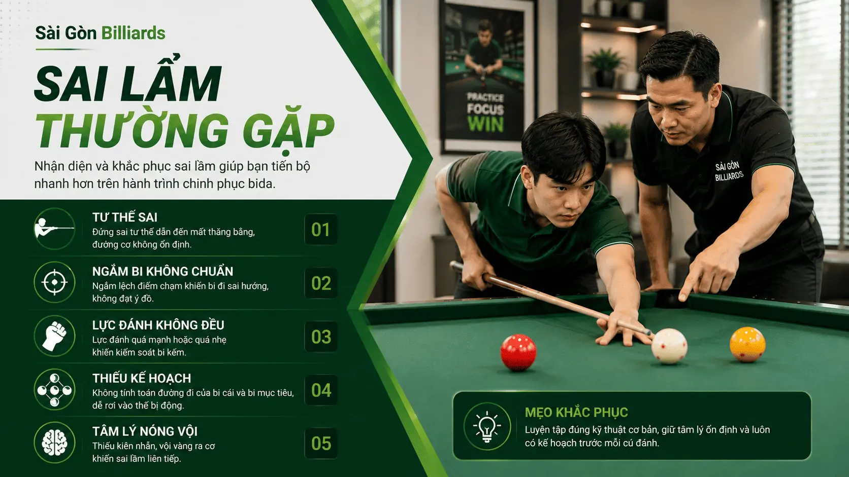 Sai lầm thường gặp khi học Bida tại nh&agrave;