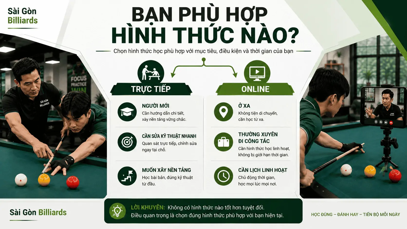 Lựa chọn h&igrave;nh thức học Bida ph&ugrave; hợp
