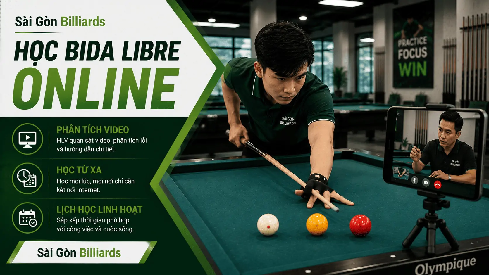 Học Bida Libre online với huấn luyện vi&ecirc;n