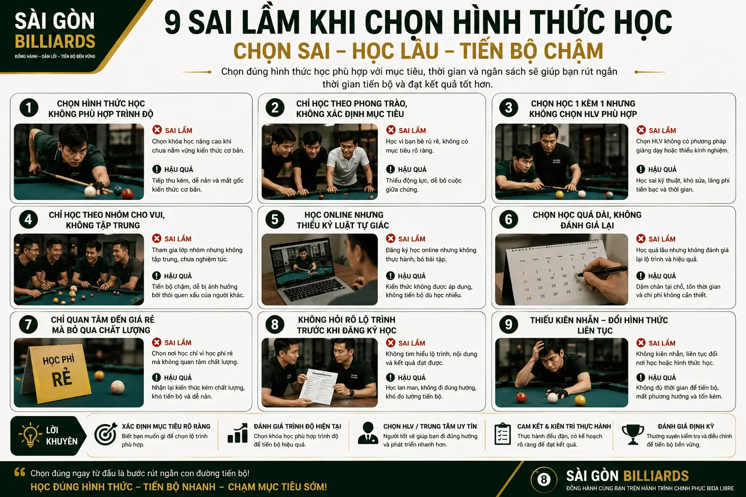Sai lầm khi lựa chọn h&igrave;nh thức học Bida